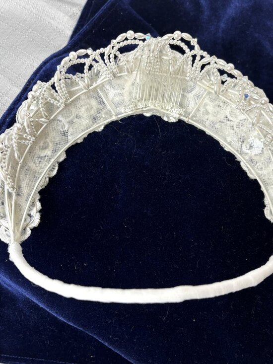 Bridal Beaded Floral White Crown Base Headband Frame EUC main image 4